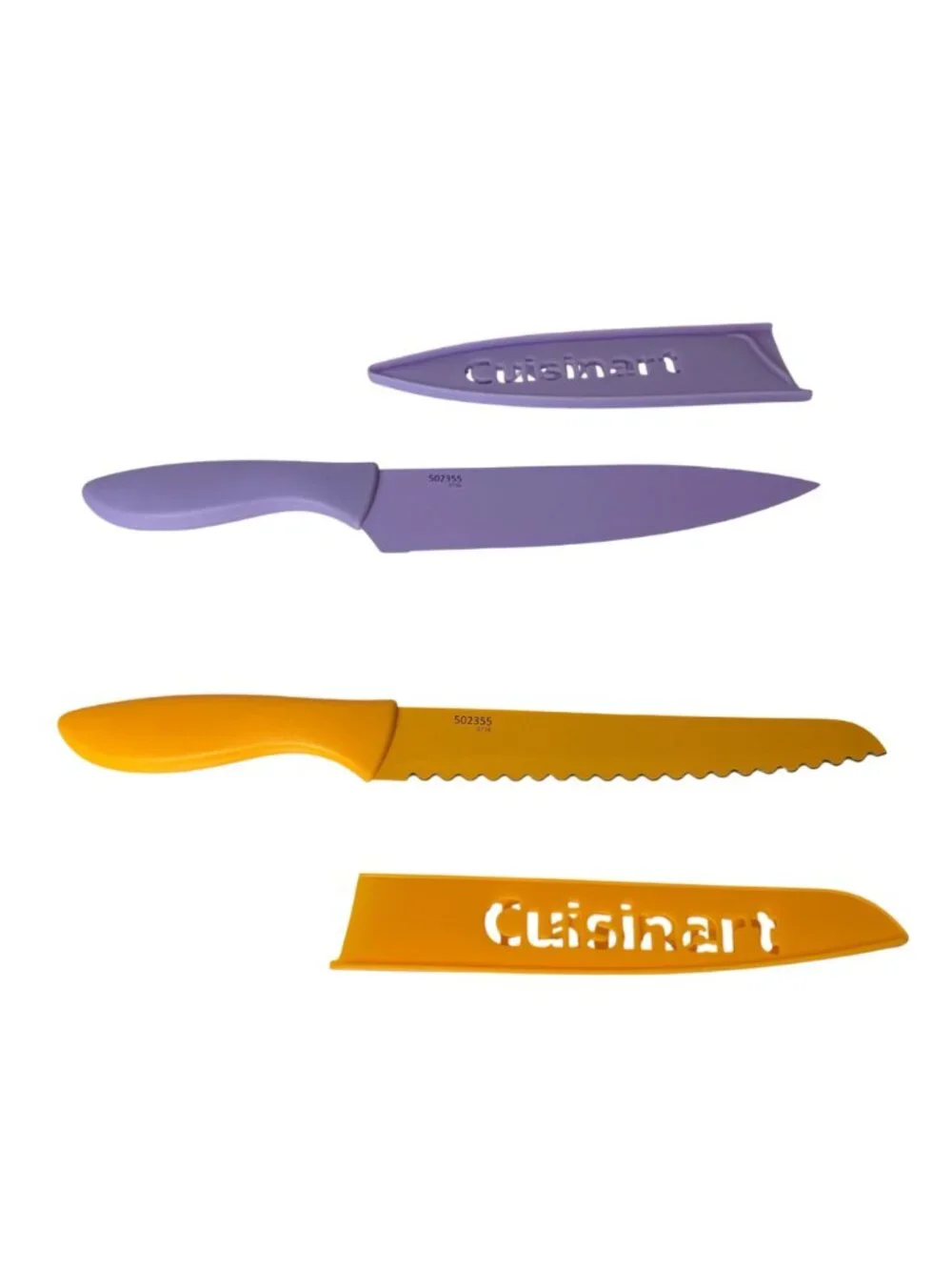 Cuisinart 2 Piece Knife Set Sheaths Purple Orange Stainless Serrated Chefs Knive